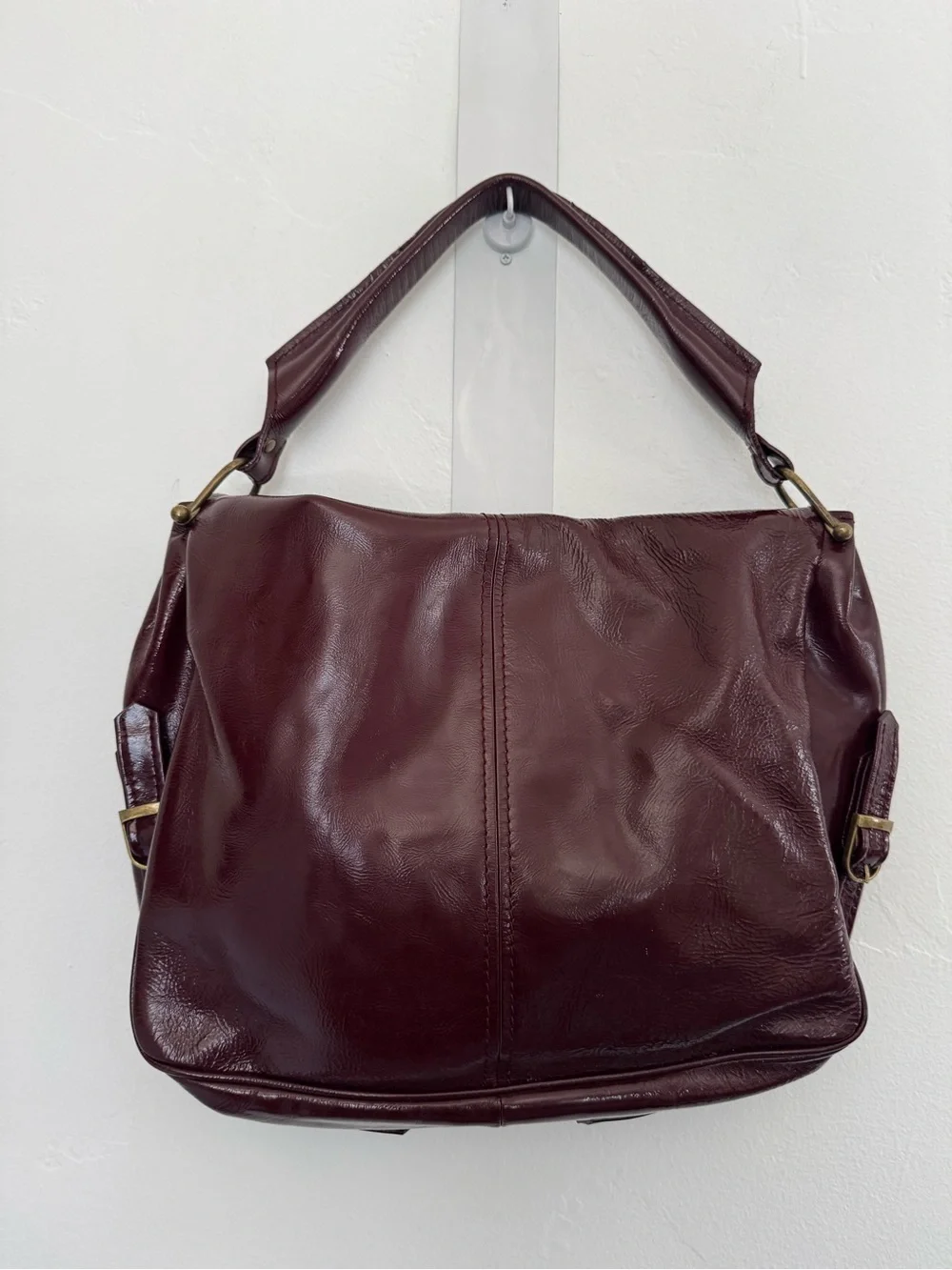 Anthropologie Bica Cheia Burgundy Slouchy Hobo Bag Patent Leather